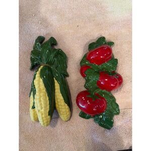 Vintage RWP Ceramic Corn and Tomato Wall Art Plaques Set of 2 Kitchen Decor